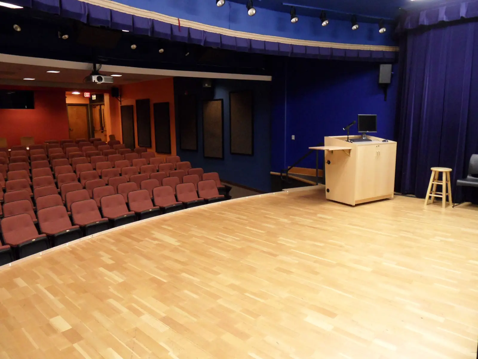 The McLoughlin Auditorium, a large theatre space with dozens of seats, located at the Oregon City campus