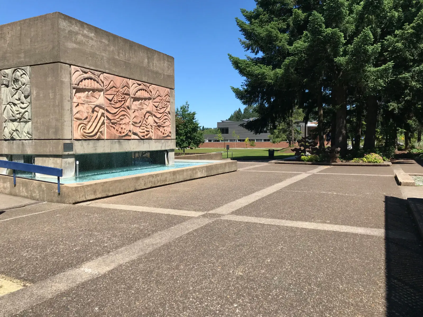 The stone structure and fountain in the quad next to Barlow Hall on the Oregon City campus The stone structure and fountain in the quad next to Barlow Hall on the Oregon City campus